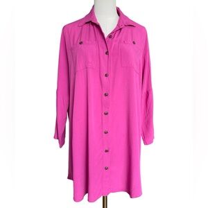Pink 3/4 Sleeves Soft Rayon Cover Up or Long Shirt One Size